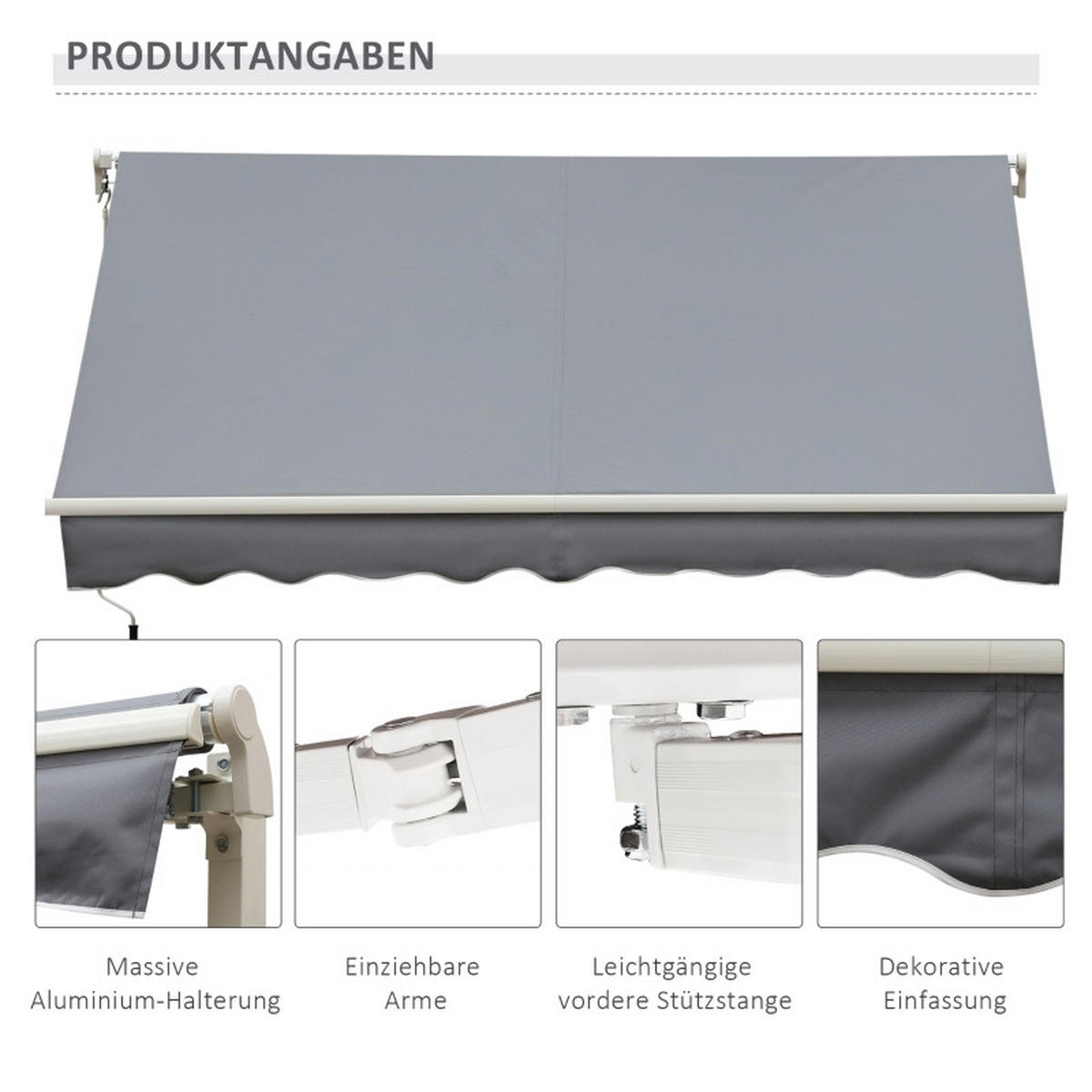 MARKISE 3,95x2,45 m einfahrbar grau weiß - Weiß, Metall (395/350/245cm) - Fortuna Lai