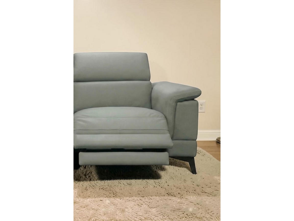 3-SITZER Sofa Planet Echtleder mit 1 x Relaxfunktion Perlgrau - Hellgrau, Leder/Metall (200/80/110cm)