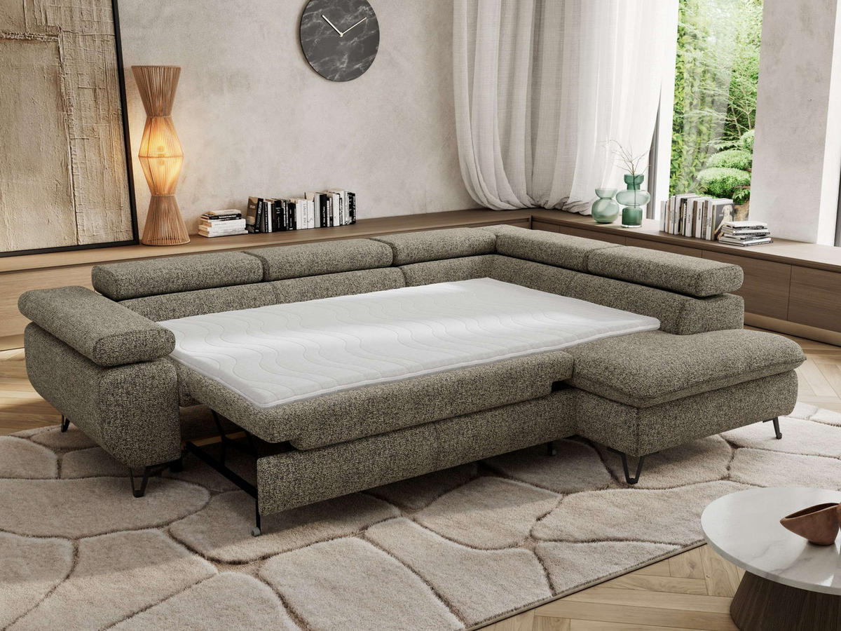 ECKSOFA PABLO L Grau Struktur - Rechts Seite - Schwarz/Grau, Textil/Metall (273/208cm) - MKS