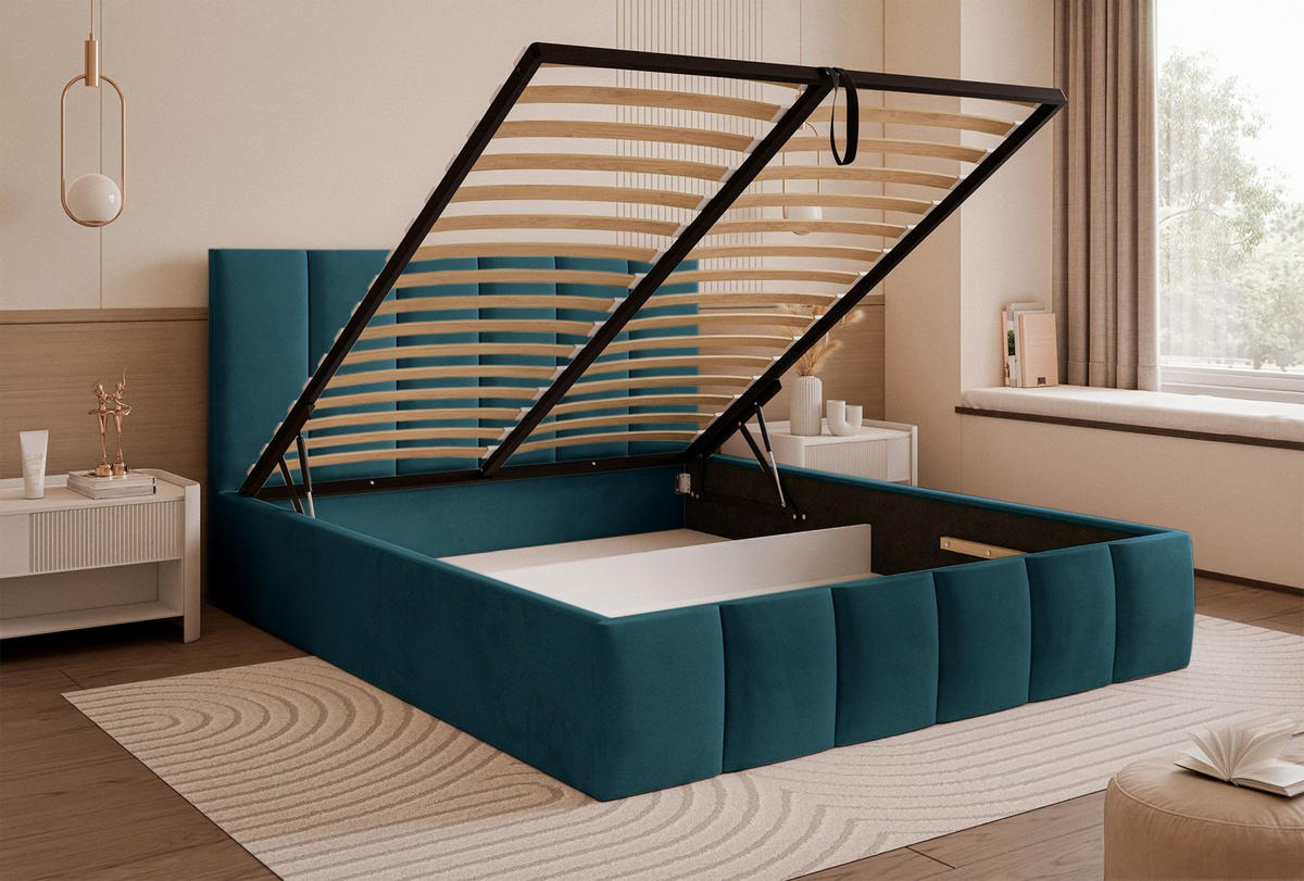 POLSTERBETT Sarafino Türkis Samt 140x200 cm - Türkis, Textil (140/200cm) - Selsey