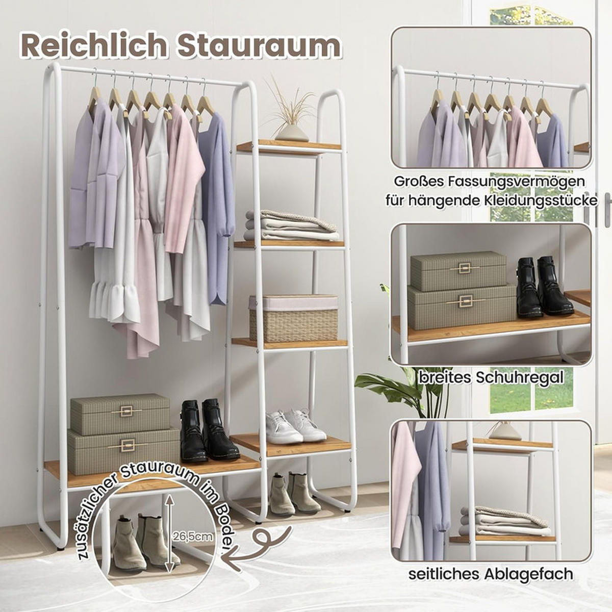 KLEIDERSTÄNDER aus Metall natur - Naturfarben, Metall (99.5/151/40cm) - COSTWAY