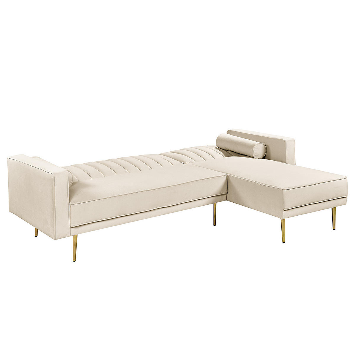 ECKSOFA mit Schlaffunktion - Samt - Beige/Goldfarben, Textil (223/144cm) - home24
