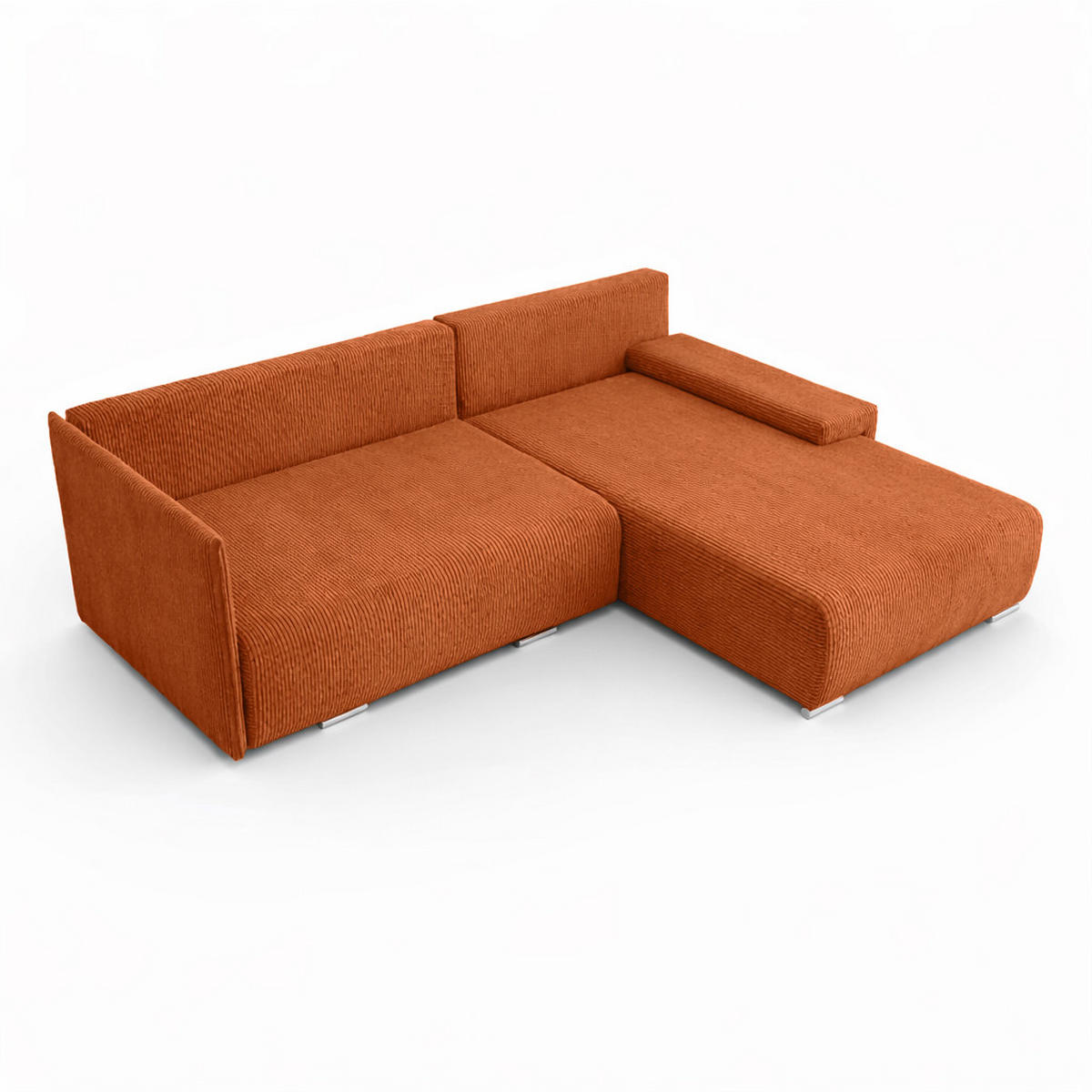 ECKSOFA L-Form Schlaffunktion Livorno Cord-Stoff Kupfer Rechts - Chromfarben/Schwarz, Holz/Kunststoff (246/188cm) - Kaiser Möbel
