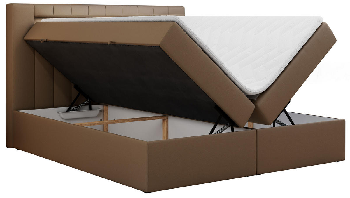 BOXBETT GOLD-5 LED 200/200 Braun Kunstleder - H3 - Braun, Holz/Textil (200/200cm) - MKS