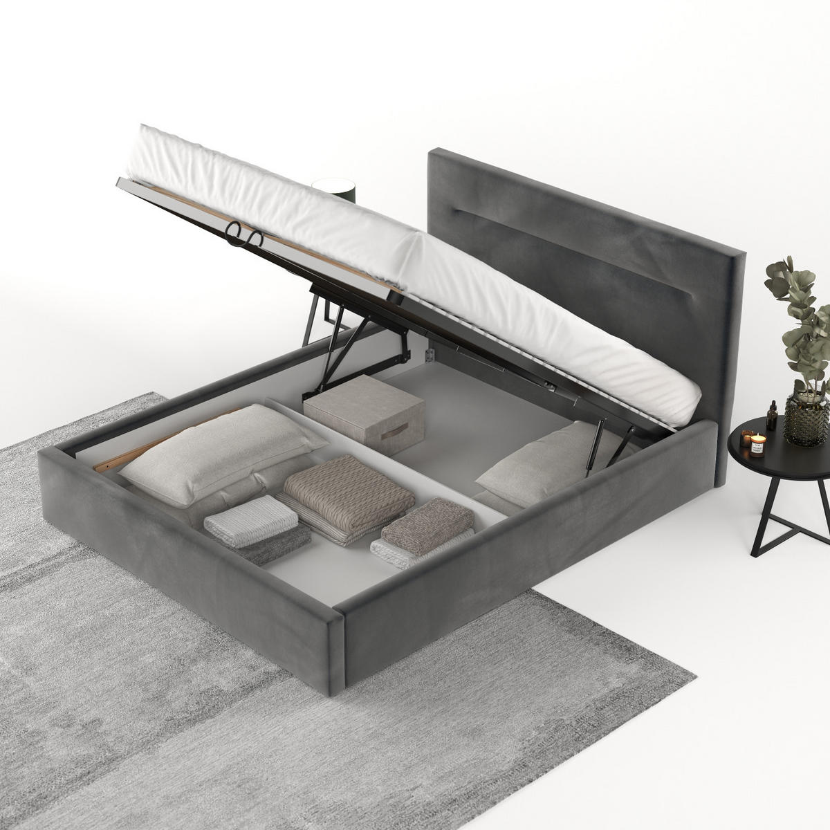 POLSTERBETT Liline 140/200 cm Anthrazit im Paros Stoff - Anthrazit/Schwarz, Holz/Holzwerkstoff (140/200cm) - AltaBeds