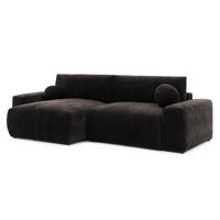 ECKSOFA Puffy mit Schlaffunktion und Bettkasten - besonders weich und puffig aus Braun Stoff mit Chenillestruktur - Ottomane links - Schwarz/Braun, Holz/Kunststoff (138/266cm) - S-Style Möbel