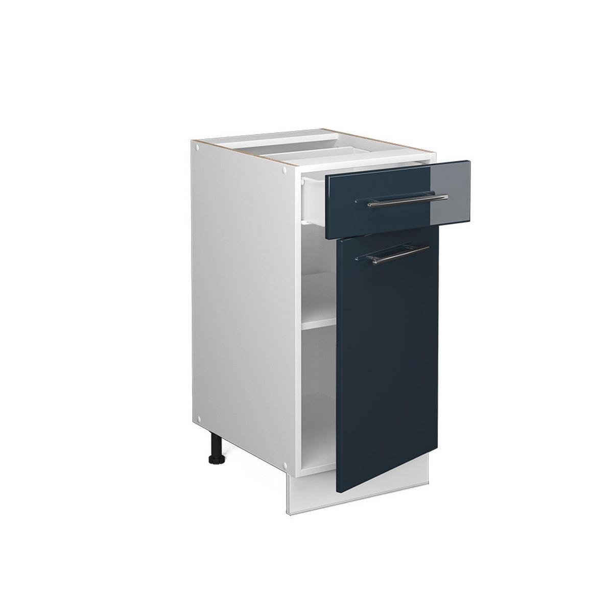KÜCHENUNTERSCHRANK Fame-Line Dunkelblau Hochglanz 40 cm, AP Marmor - Weiß/Dunkelblau, Holzwerkstoff (40/82/60cm) - Vicco