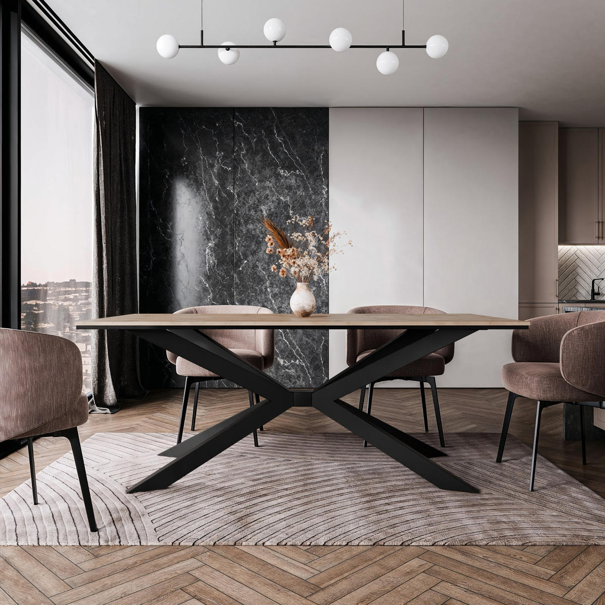 ESSTISCH Wotan Eiche Holzoptik 190x90 cm - Eiche Wotan/Schwarz, Holzwerkstoff (190/90/76.5cm) - PROSPERO