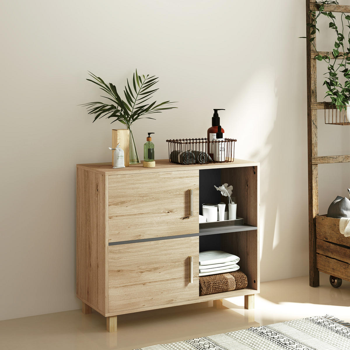 MIDISCHRANK DE-12444 80/35/70 cm mit offenen Fächern Naturholz - Naturfarben, Holzwerkstoff (35/70/80cm) - ComfortXL
