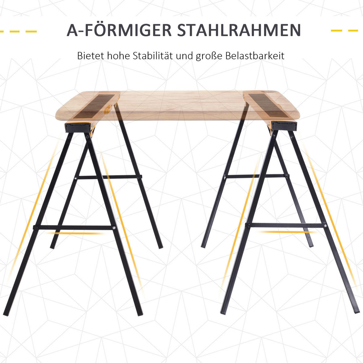 2ER-SET Arbeitsbock Sägepferd Klappbar Unterstellbock rutschfest Metall Gelb - Gelb, Metall (99.5/50/76cm) - DURHAND