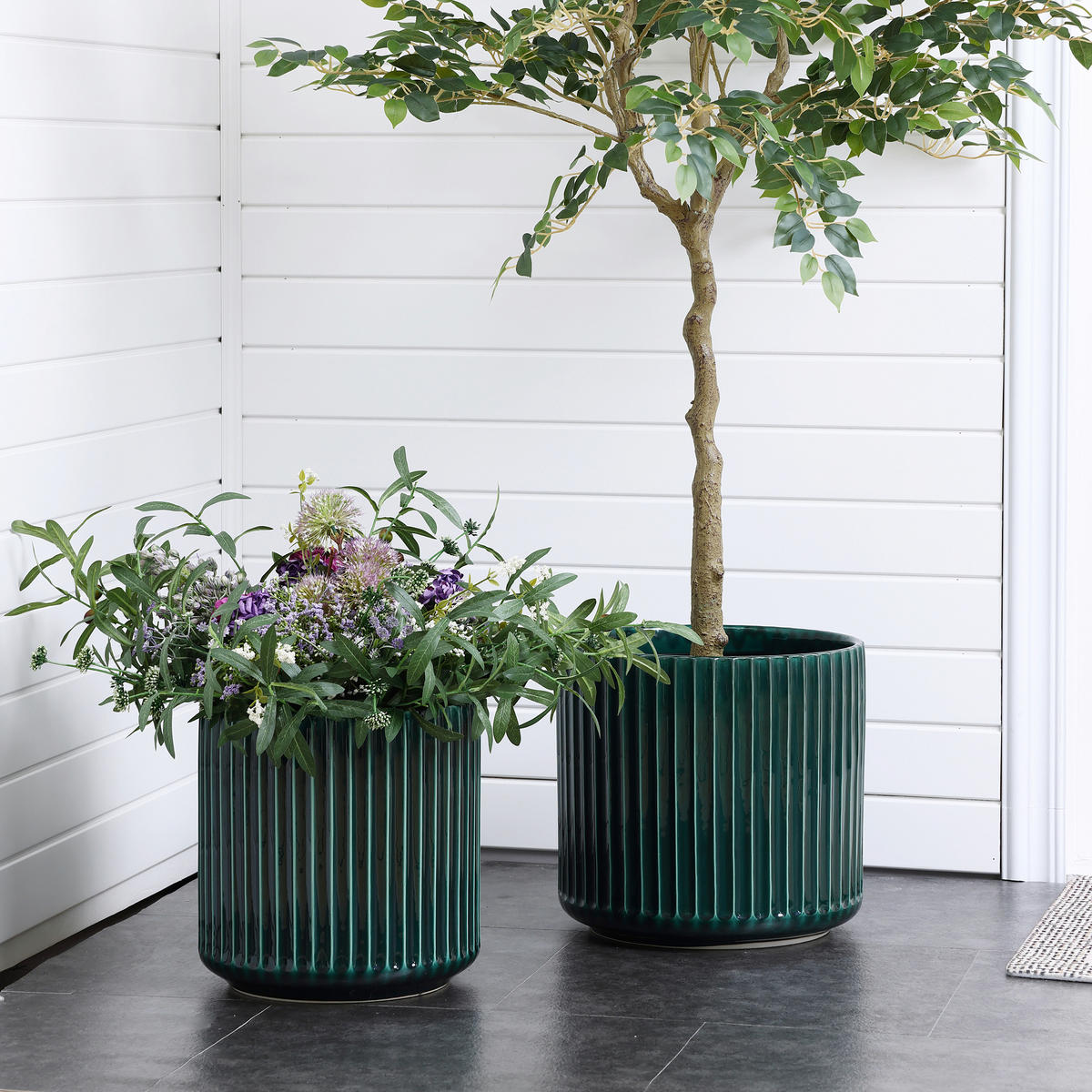 BLUMENTOPF Keramik Dunkelgrün Grün und Weiß Ø30.2xH30.3 cm - Grün, Keramik (30.3cm) - Hometopia