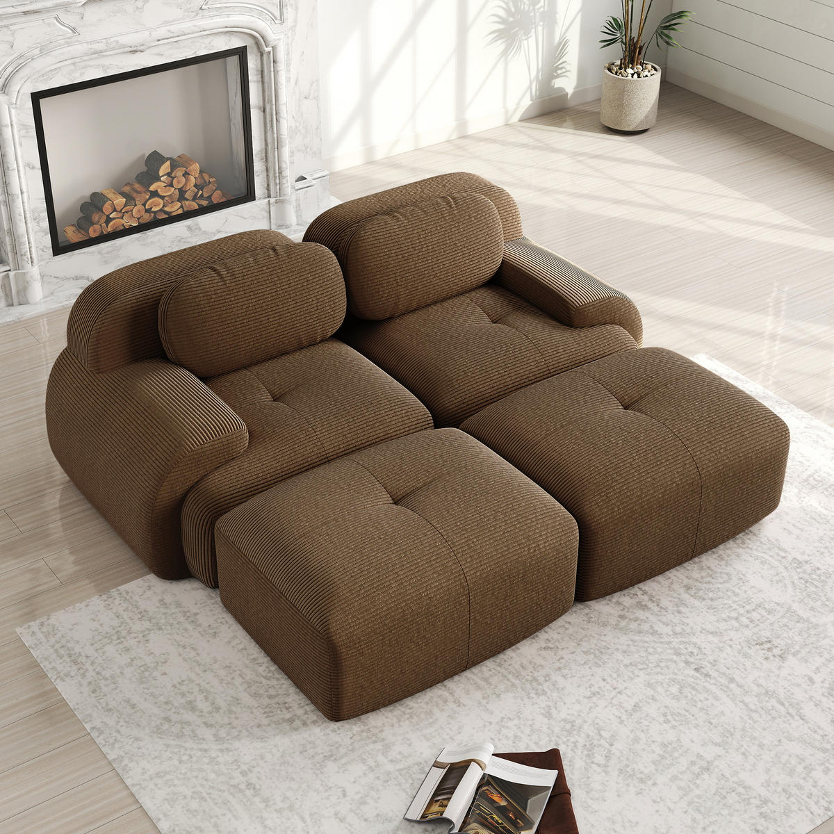 SOFA modular rahmenlos Cord Brown - Braun, Kunststoff (178/75/208.1cm) - Meubliv