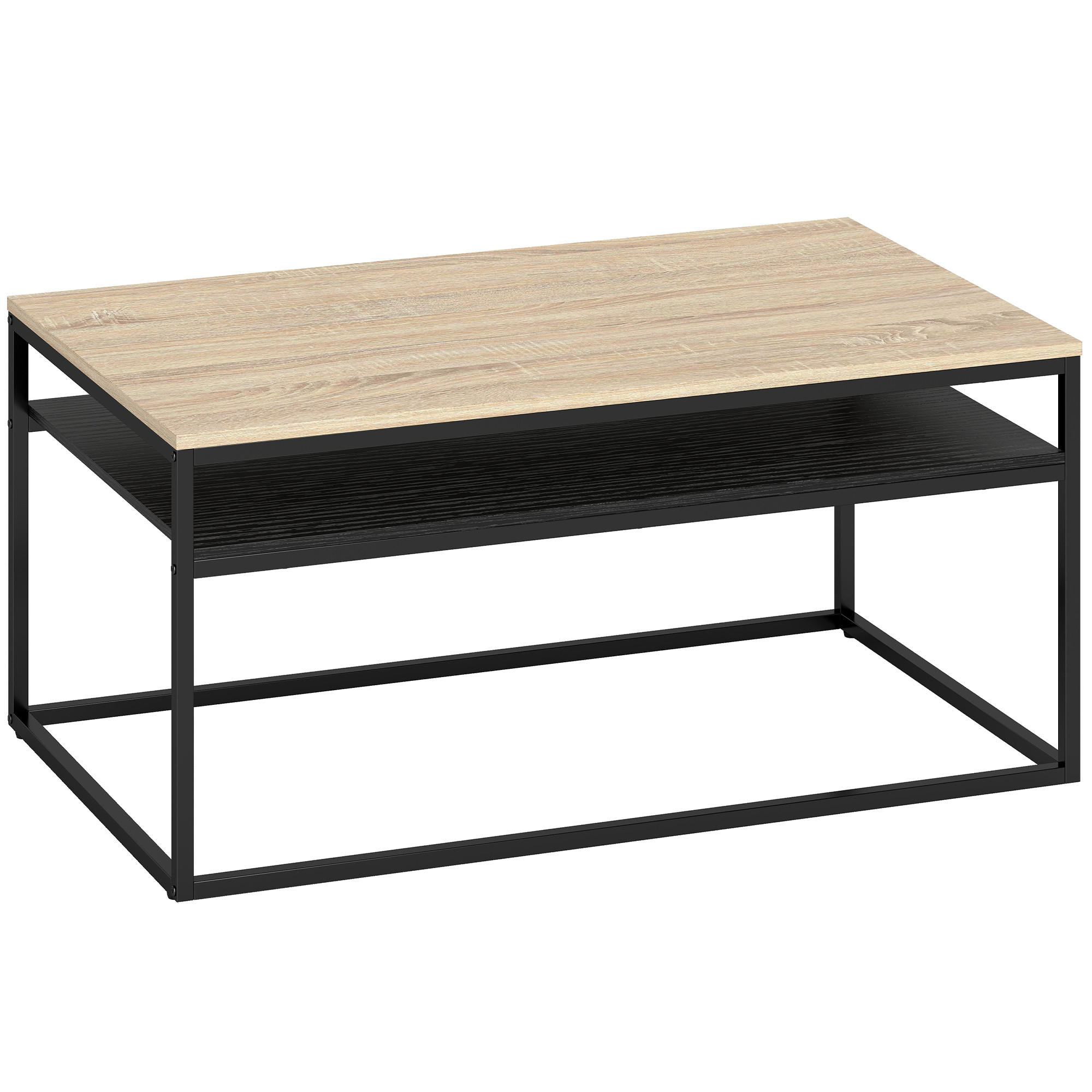 COUCHTISCH Spanplatte Metall Naturholz - Eichefarben/Schwarz, Holzwerkstoff/Metall (100/59.8/47cm) - HOMCOM