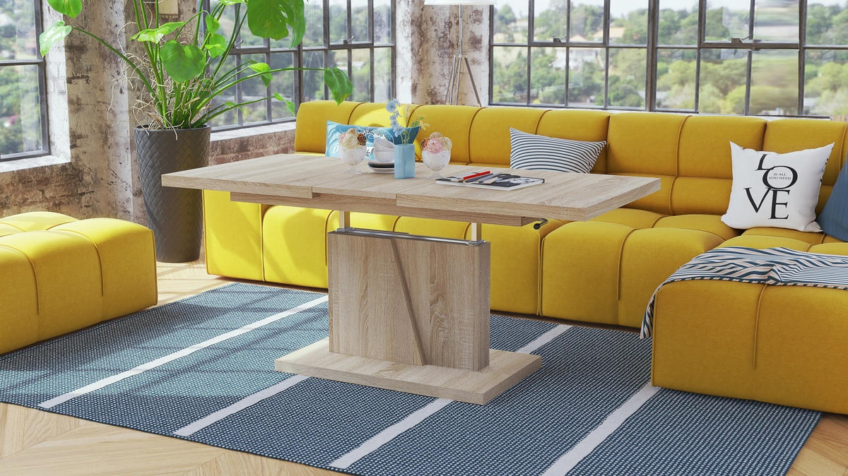 COUCHTISCH rechteckig Sonoma Eiche ausziehbar höhenverstellbar - Sonoma Eiche, Holzwerkstoff (70/120/60cm) - designimpex