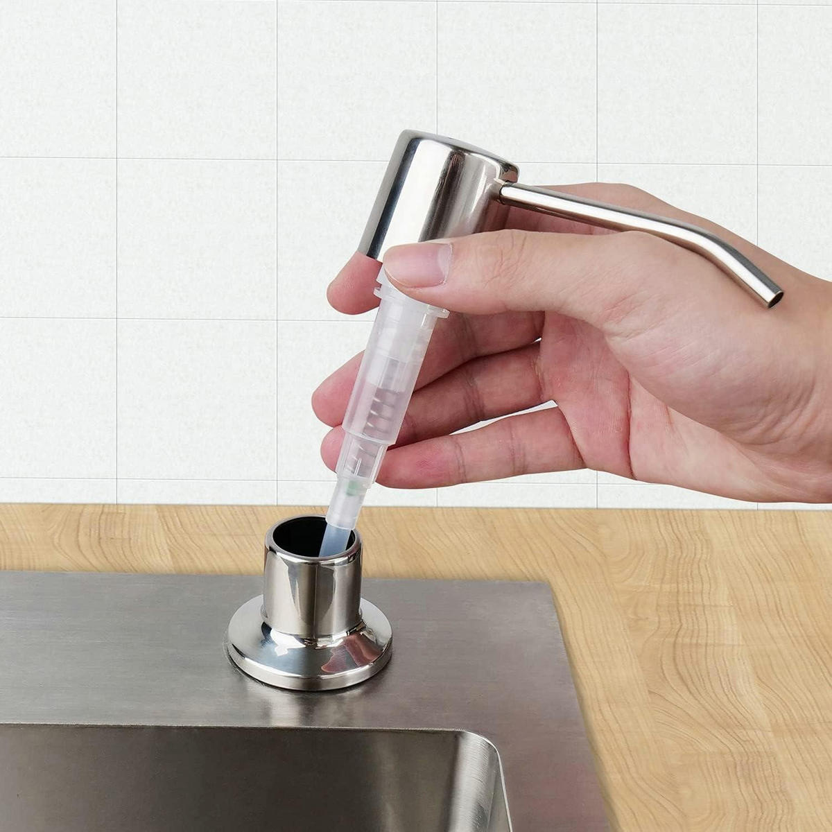 SPÜLMITTELSPENDER Einbau Edelstahl 500 ml - Silberfarben, Metall (11.8/7/21.2cm)