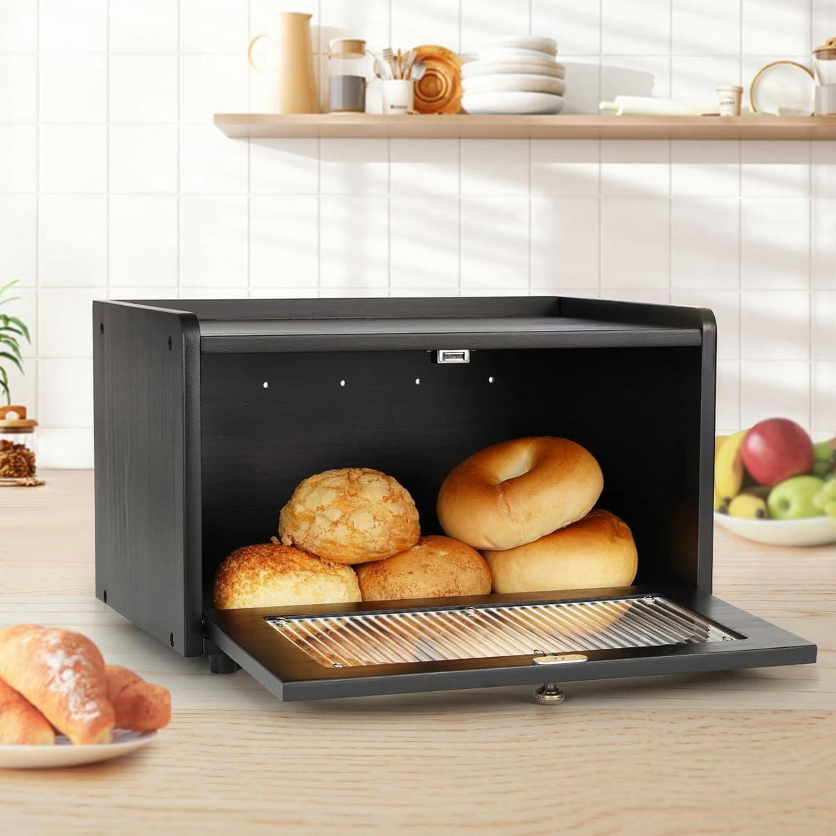 BROTKASTEN Holz Schwarz 36.5x23.5x22cm - Braun, Holz (23.5/22/36.5cm)