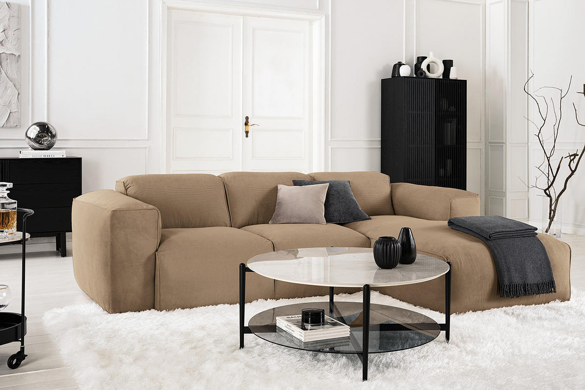3-SITZER ECKSOFA mit Longchair - Taupe/Schwarz, Textil (251/173cm) - home24