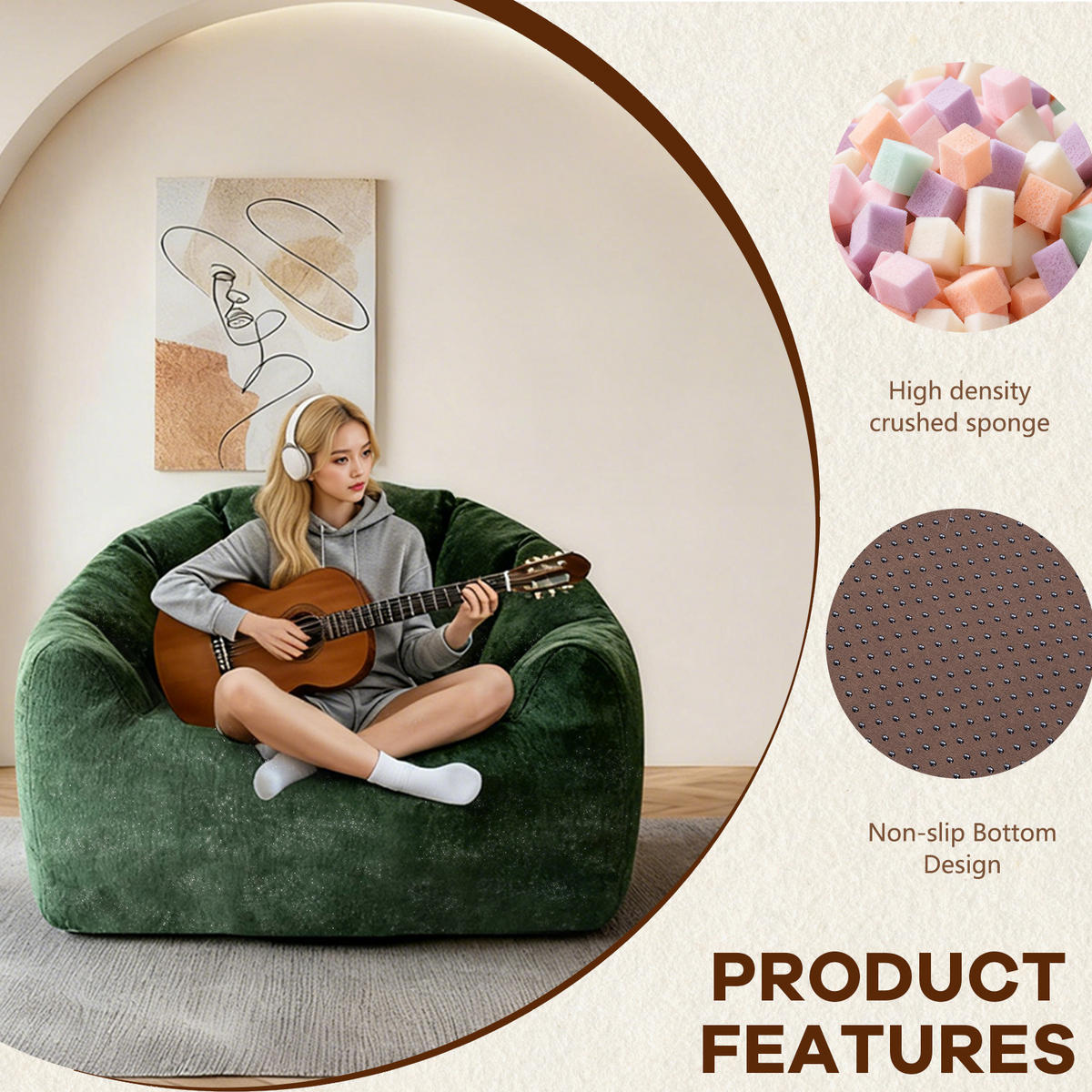 SESSEL aus Flanell mit ergonomischer Bärentatzen-Form - Grün, Textil (86.3/64.7/99cm) - Urban Meuble