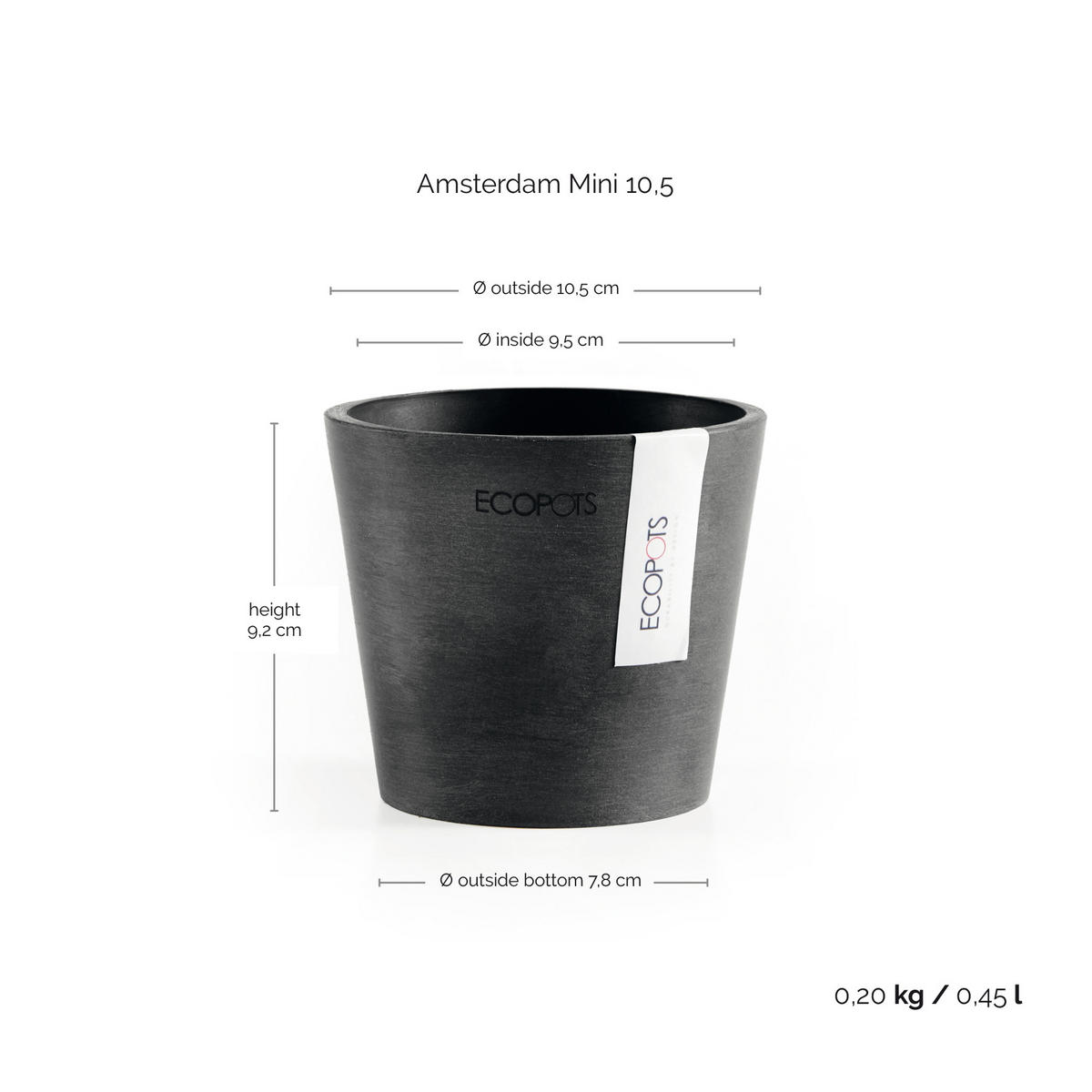 BLUMENTOPF Amsterdam 10,5/9,2 cm Dunkelgrau - Dunkelgrau, Kunststoff (10.5/9.2cm) - Ecopots