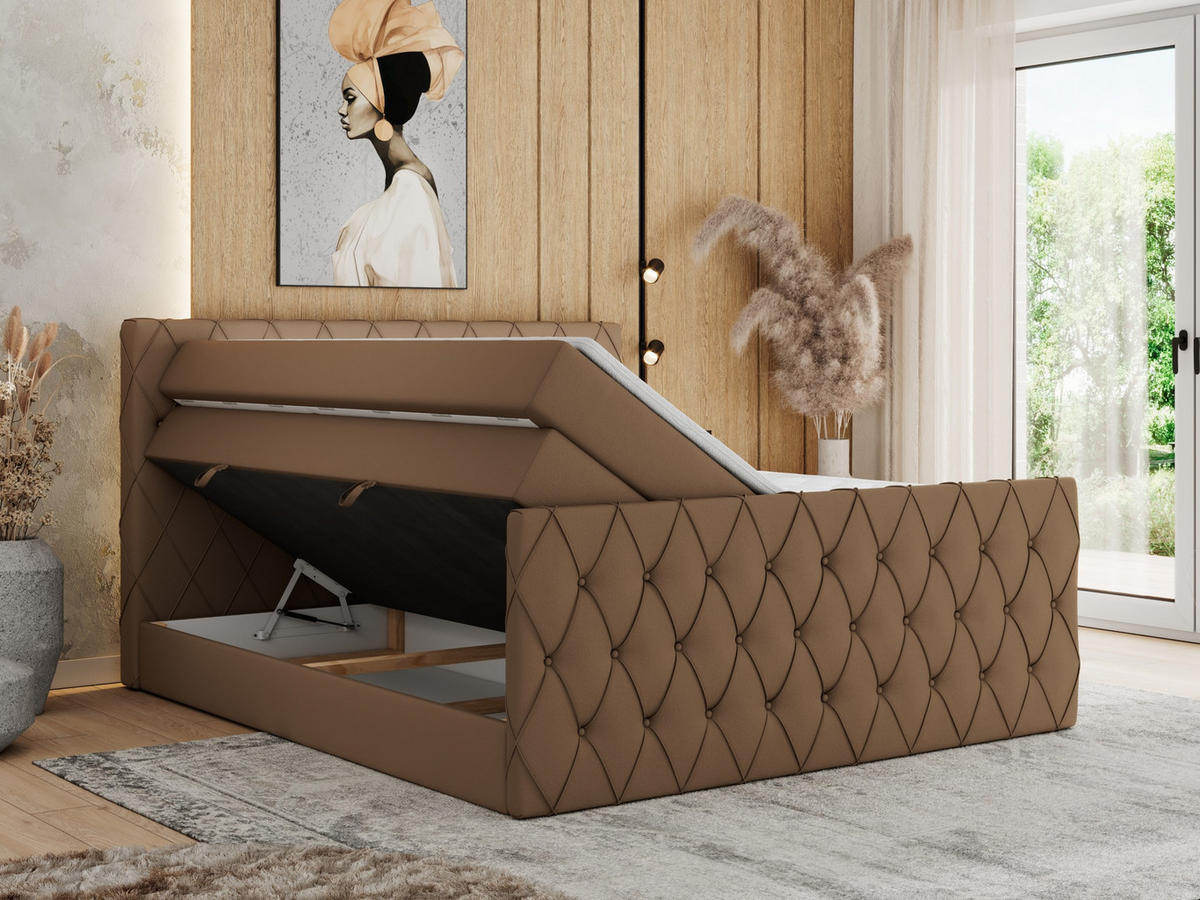 BOXSPRINGBETT MIREN KING DUO 140/200 Braun Kunstleder - H4 - Braun, Holz/Textil (140/200cm) - MKS