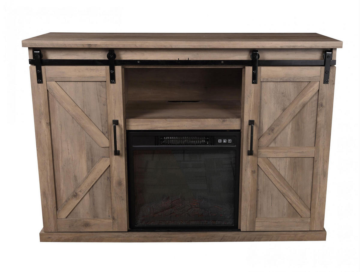 ELEKTROKAMIN in rustikaler Anrichte Hellbraun mit elektrischem Kamin und Heizung 2000 W - Hellbraun, Glas (137/82/40cm) - Purline