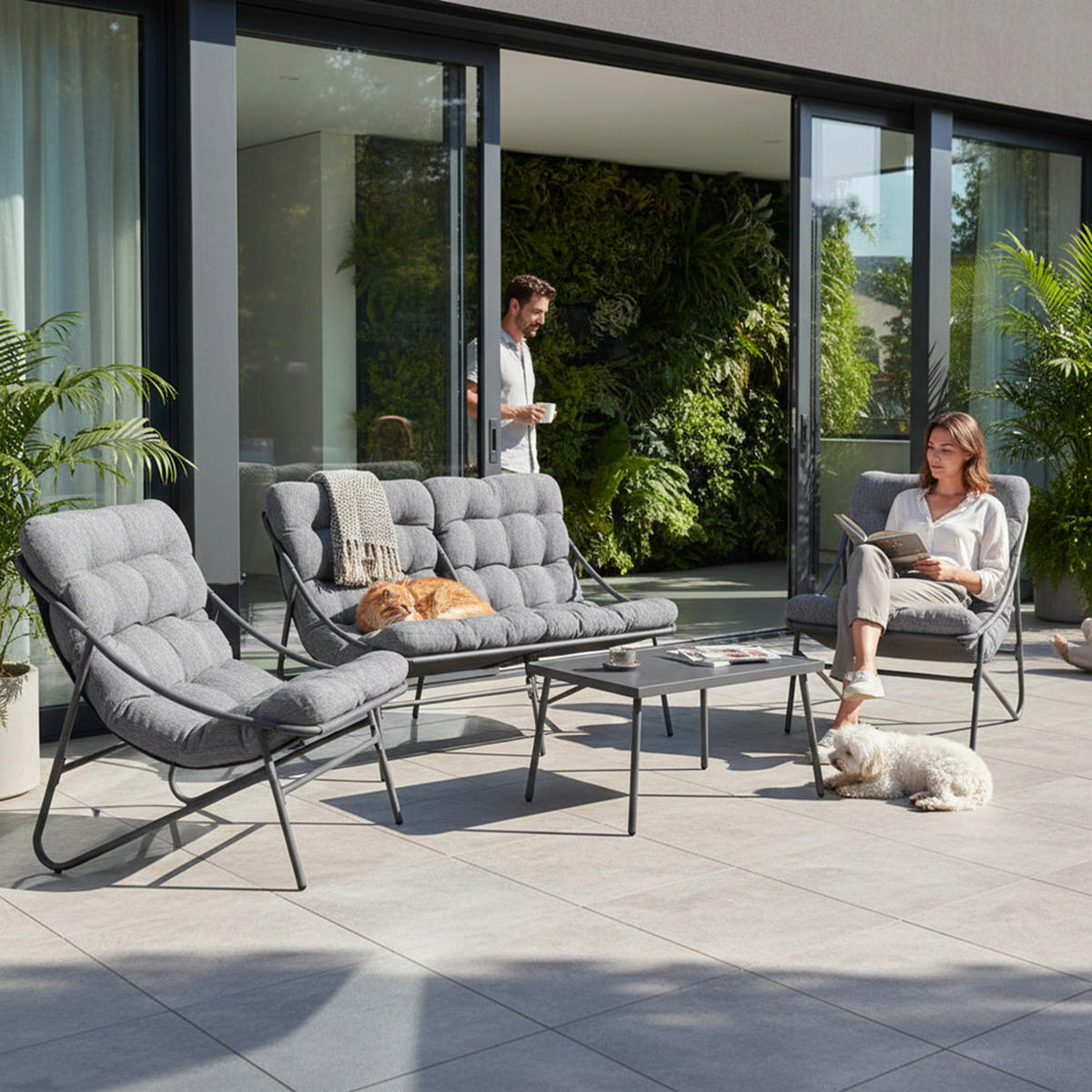 GARTENMÖBEL-SET Fino Grau - Grau, Textil - kommodly