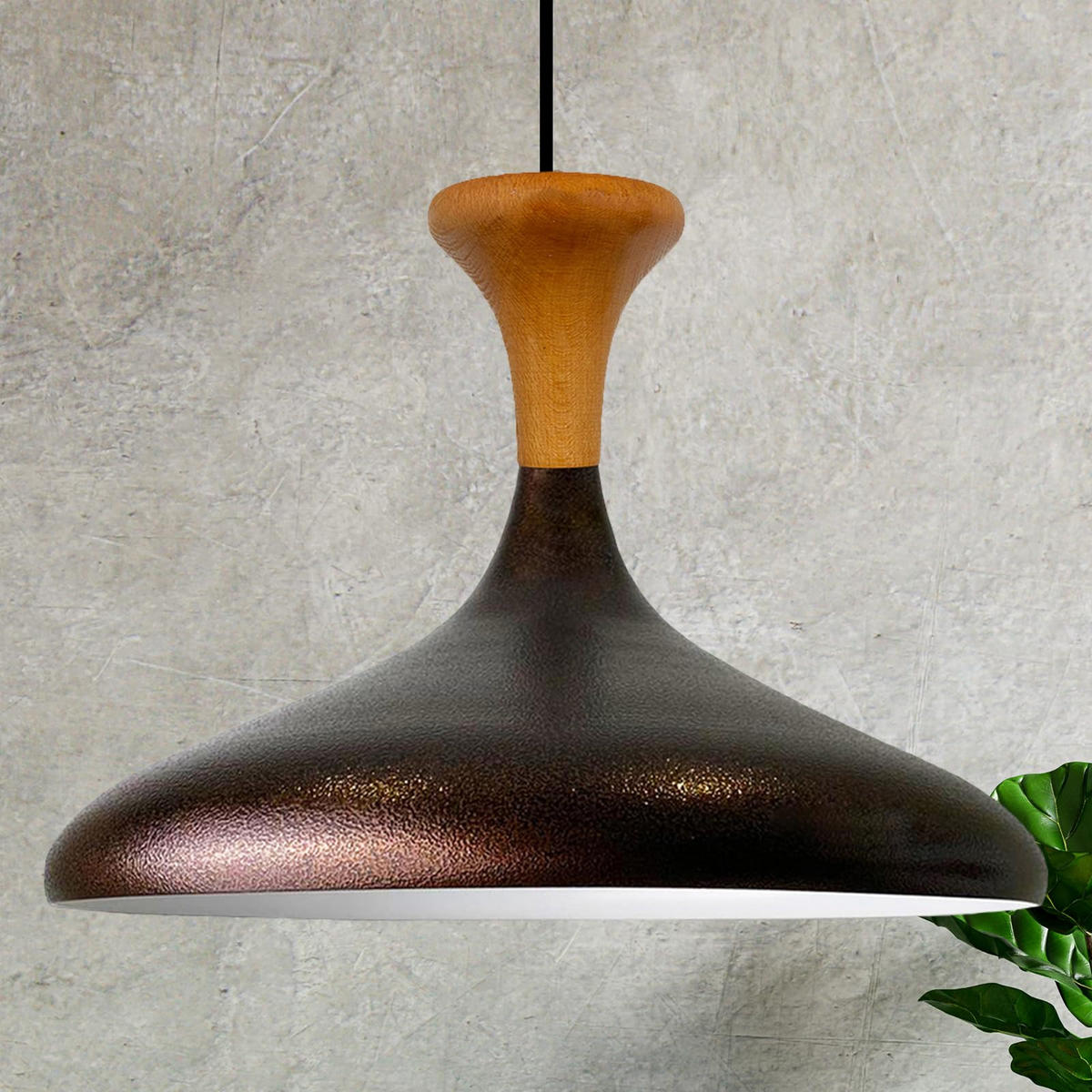 PENDELLEUCHTE Champion Pilz-Holz 35/29 cm - Weiß/Kupferfarben, Holz/Metall (29/35/29cm) - Bamyum