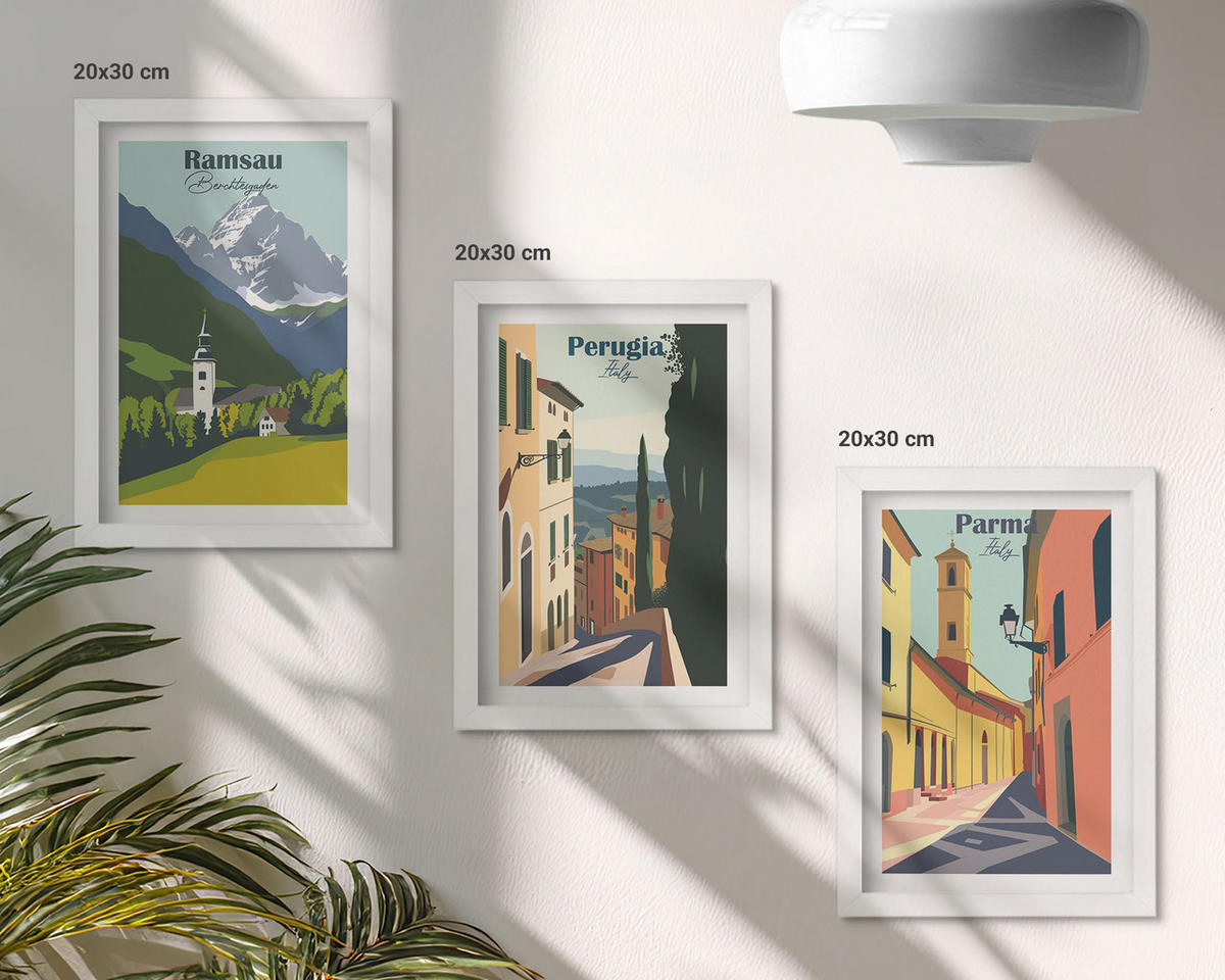 BILDER SET 3er Set - 20x30 cm Weißer Rahmen - Berglandschaften und Italien - Weiß, Kunststoff (20/30cm) - TULUP