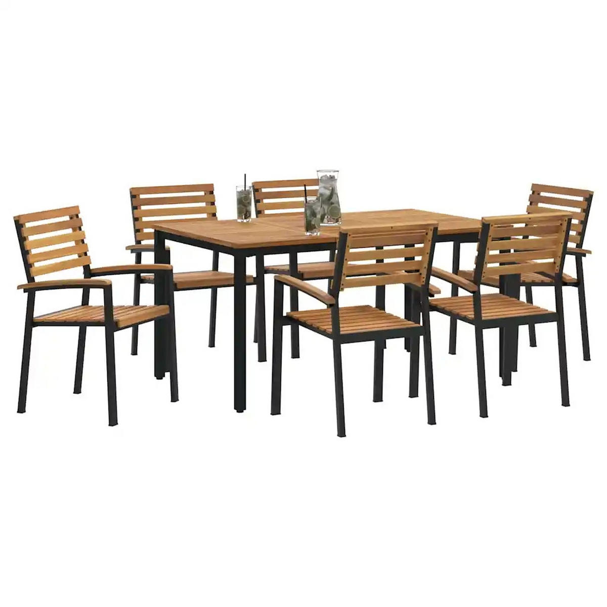 LOUNGEGARNITUR Garten 7-teiliges Schwarz - Schwarz, Holz - Kaket