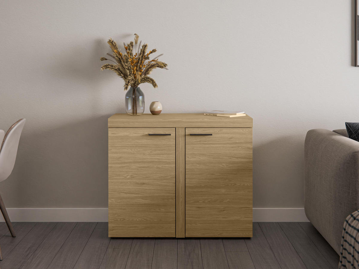 SIDEBOARD Spacoro 2D Geölte Eiche 97,2/82/40,3 cm – Schmale Kommode Eleganz für Ihr Zuhause - Eichefarben, Holzwerkstoff/Kunststoff (97/82/40cm) - AX Living