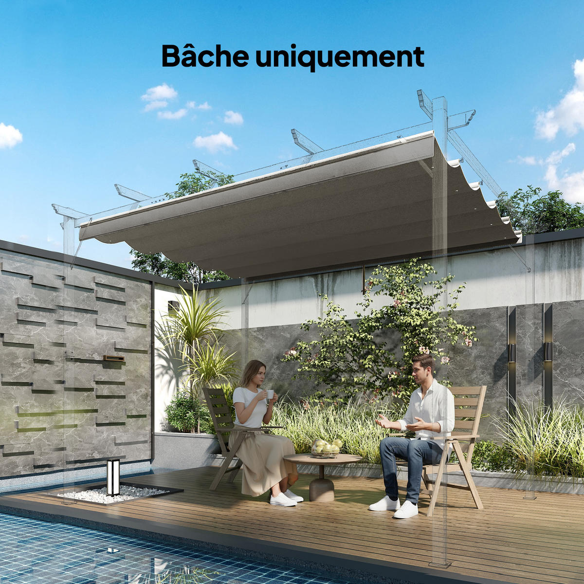 ERSATZDACH DE-12690 250/255 cm für 3x3 m Pergola mit 10 Ösen Hellgrau - Hellgrau, Textil (250/6/255cm) - ComfortXL