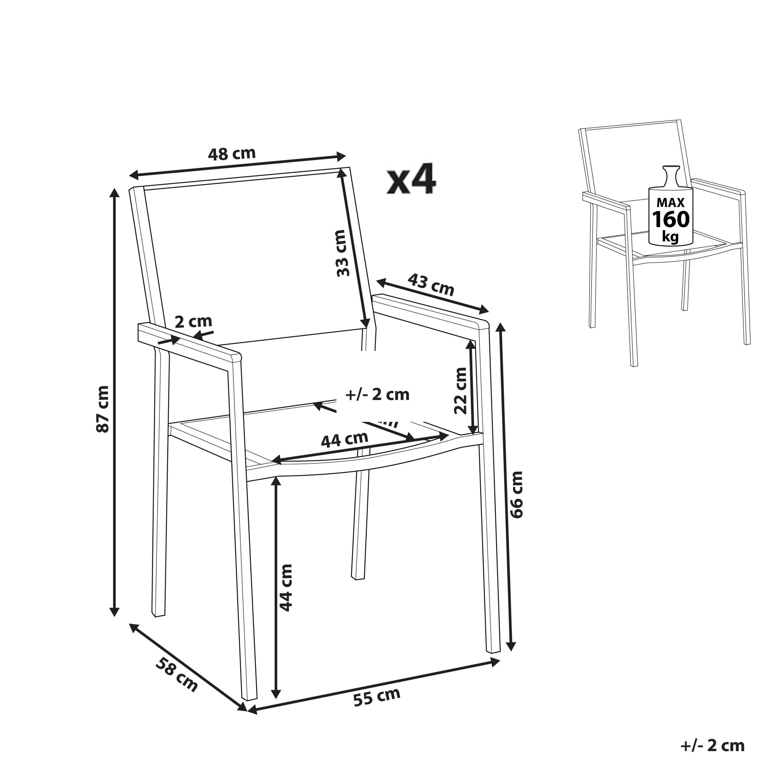 Thumbnail - Beliani Gartenstuhl, Grau, Silber, Hellbraun, Metall, 4-Sitzer, 55x87x58 cm, Gartenmöbel, Gartenstühle, Gartenstühle