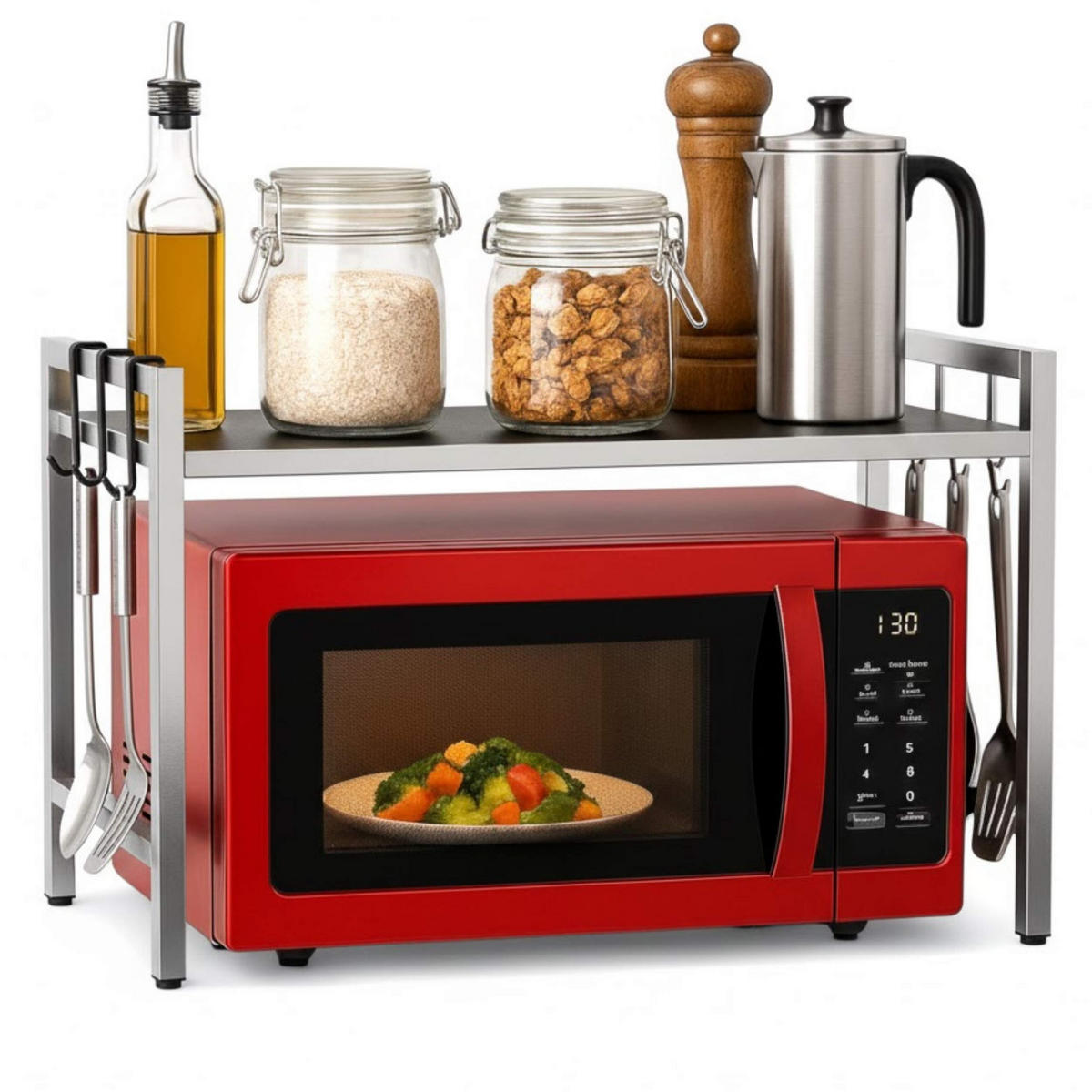 MIKROWELLENREGAL 2 Stufig 40-64 cm 96685 - Edelstahlfarben, Metall (40/46/36cm) - DanDiBo