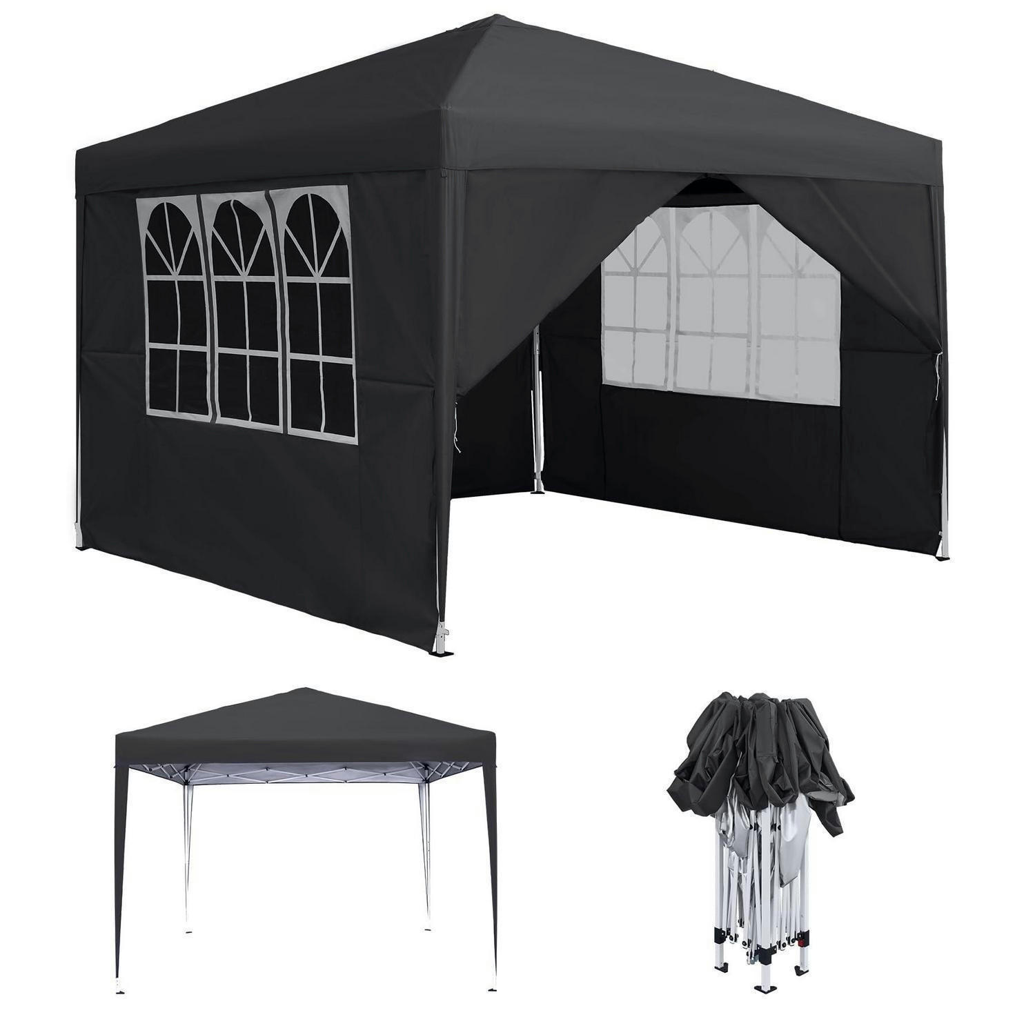 FALTPAVILLON 3 x 3 m Anthrazit mit 4 Seitenteilen und Fenstern - Schwarz, Textil (300/260/300cm)
