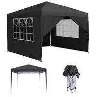 FALTPAVILLON 3 x 3 m Anthrazit mit 4 Seitenteilen und Fenstern - Schwarz, Textil (300/260/300cm)