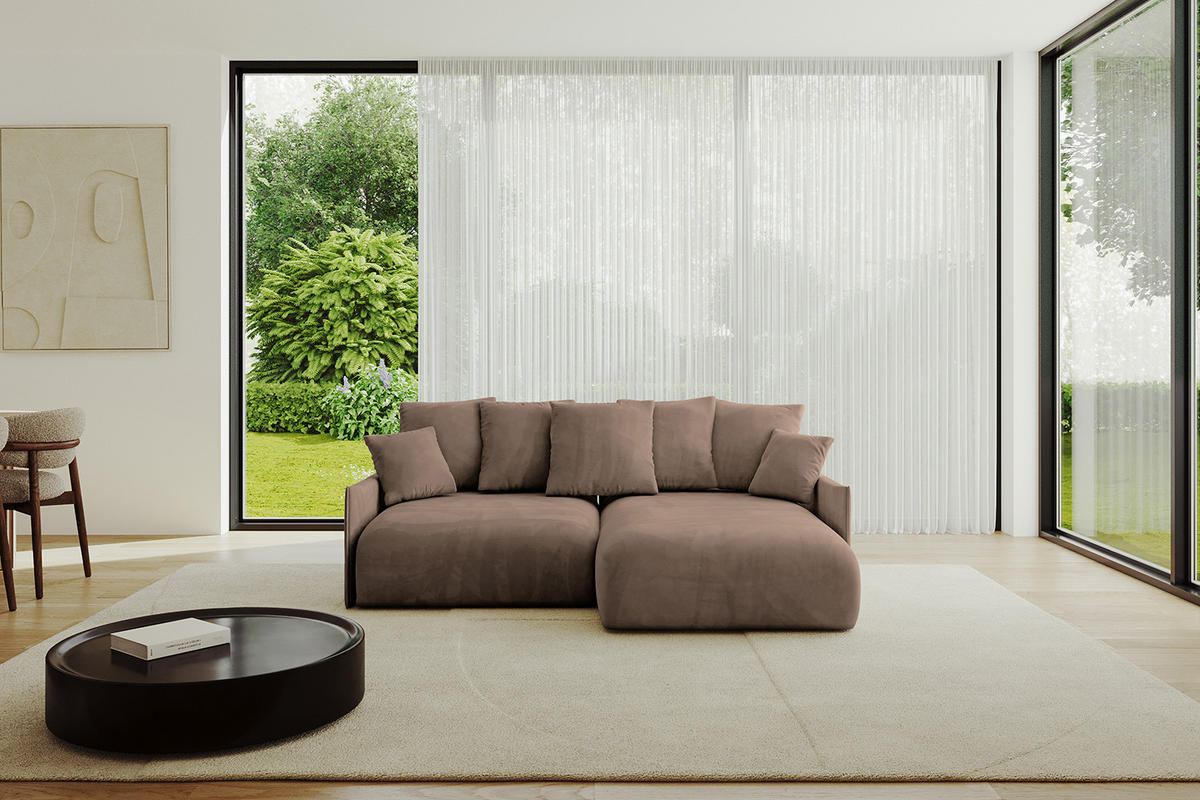 ECKSOFA mit Schlaffunktion und Bettkasten ONESK-L -v1 208x165x40 Braun Velours - Braun, Holzwerkstoff/Kunststoff (208/165cm) - ALTDECOR
