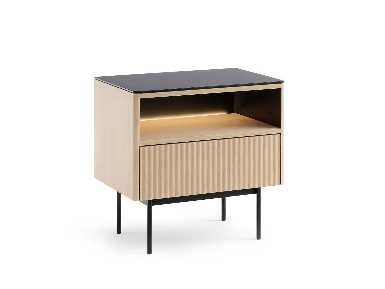 SIDEBOARD DIJON S57 57 cm (Vicenza Eiche, Antisol-Glasplatte, LED) - Eichefarben/Schwarz, Glas/Holz (57/57/39cm) - Ravio