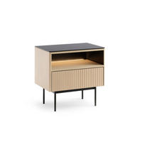 SIDEBOARD DIJON S57 57 cm (Vicenza Eiche, Antisol-Glasplatte, LED) - Eichefarben/Schwarz, Glas/Holz (57/57/39cm) - Ravio