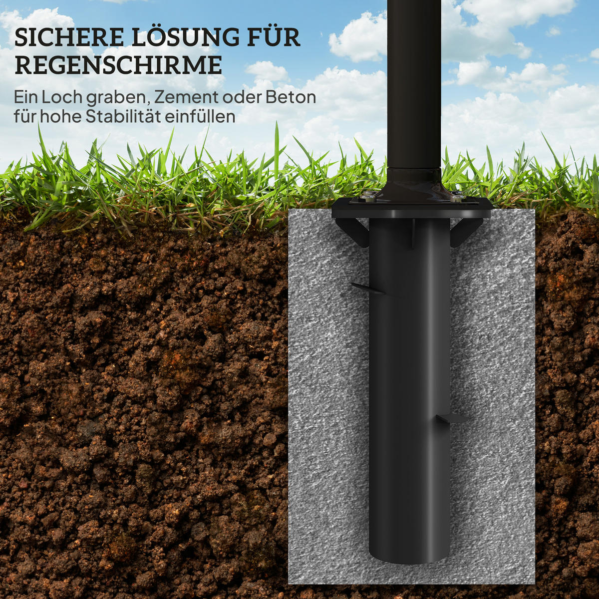 SONNENSCHIRMSTÄNDER aus Beton - Dunkelgrau, Metall (16.5/16.5cm) - Outsunny