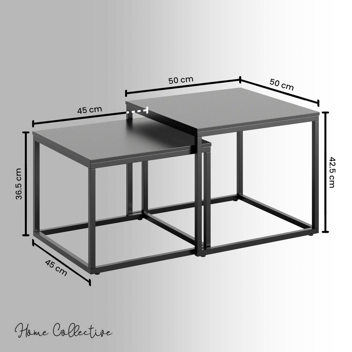 COUCHTISCH 2er Set quadratisch Schwarz - Schwarz, Holzwerkstoff (50/50/43cm) - Home Collective