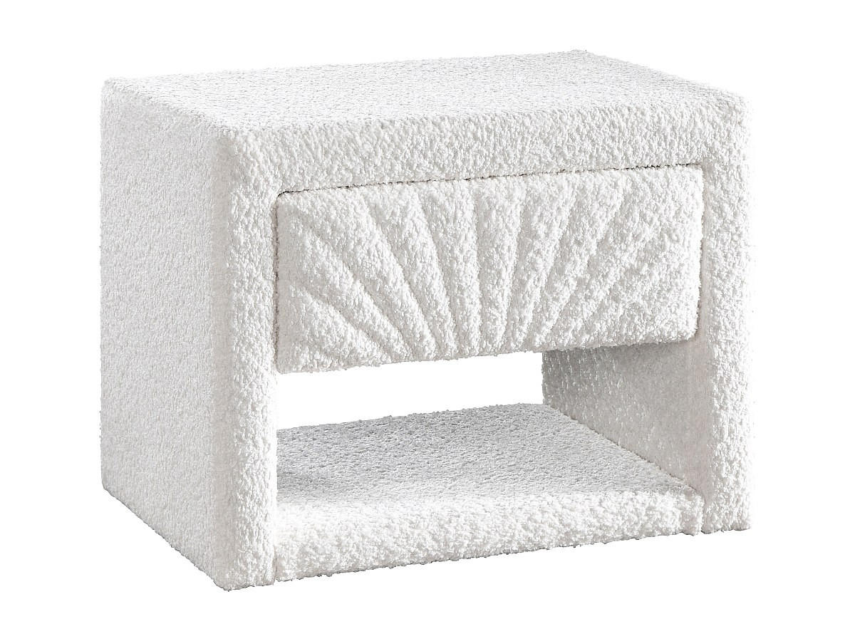NACHTTISCH - 1 Schublade und 1 Ablage - Bouclé-Stoff - Weiß - ULAMI - Weiß, Textil (35/41/50cm) - Vente-Unique