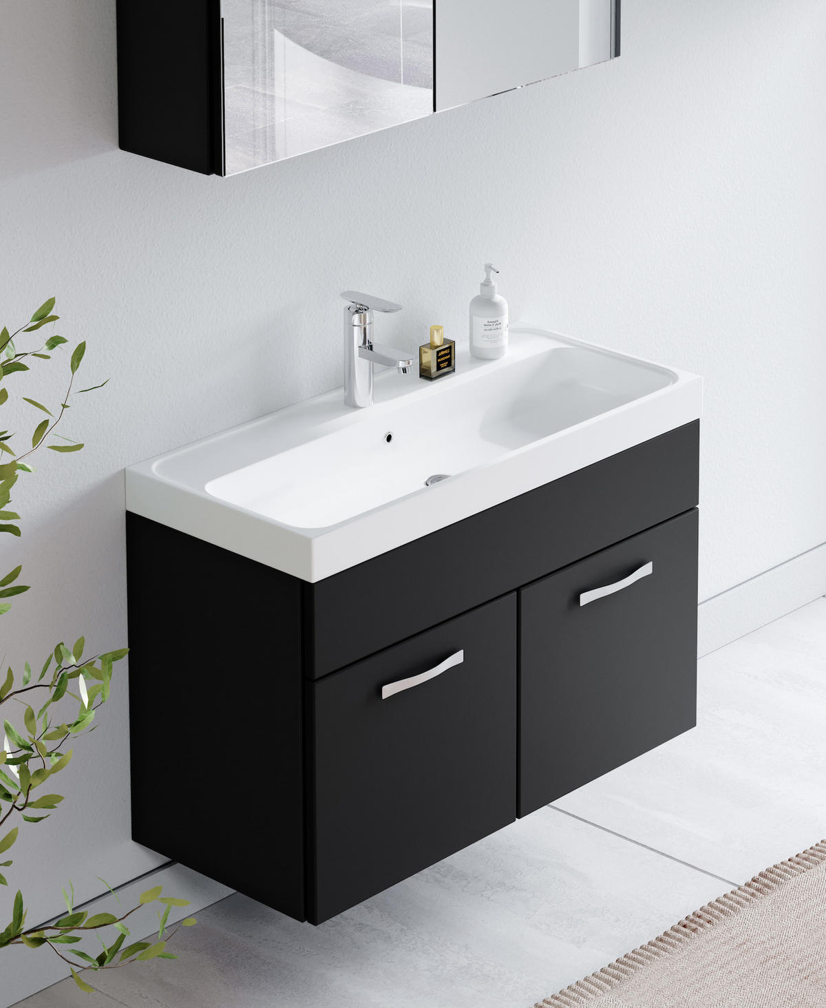 BADMÖBEL-SET Paso 3 Teile Schwarz Matt - 80 x 35 x 55 cm - Schwarz, Holz (80/55/40cm) - Badplaats