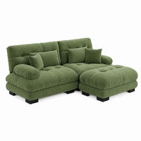SOFA modular Chenille Green mit beweglichen Ottomans - Grün, Holzwerkstoff (145/220cm) - Meubliv