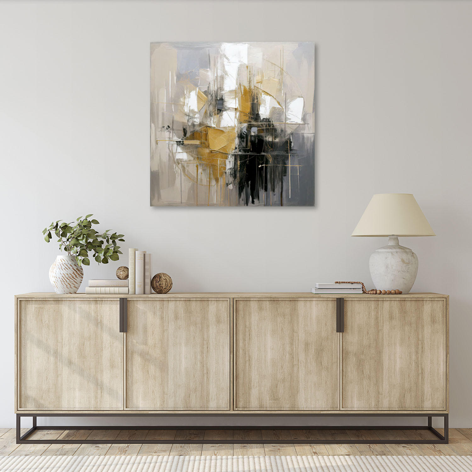 LEINWANDBILD Abstraktion Komposition Gold Modern 60x60cm - Beige, Textil (60/60cm) - Feeby