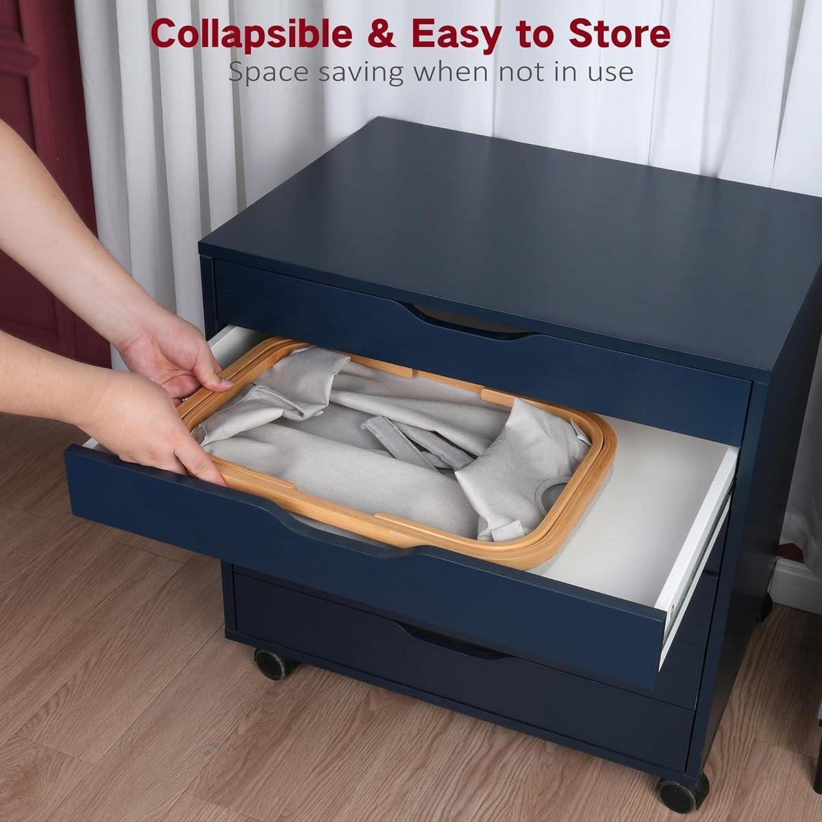 WÄSCHEKORB Bambus Stoff Hellgrau 43L - Grau, Naturmaterialien (33/30/44cm)
