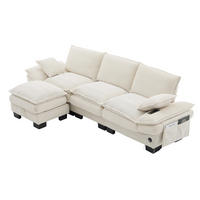 3-SITZER Sofa aus Cord 260x132x84 cm mit USB-C & Seitentaschen, beige - Beige, Textil (132/84/260cm)