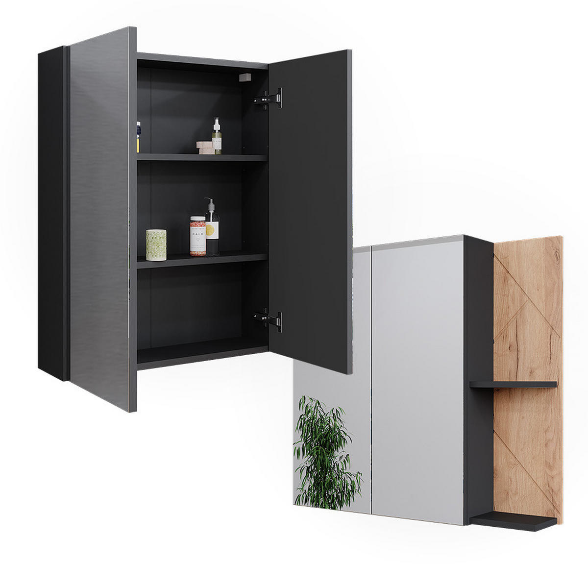 BADSPIEGELSCHRANK Irma Anthrazit/Goldkraft Eiche 80 x 75 cm - Honigeiche/Anthrazit, Holzwerkstoff (80/75/17.2cm) - Vicco