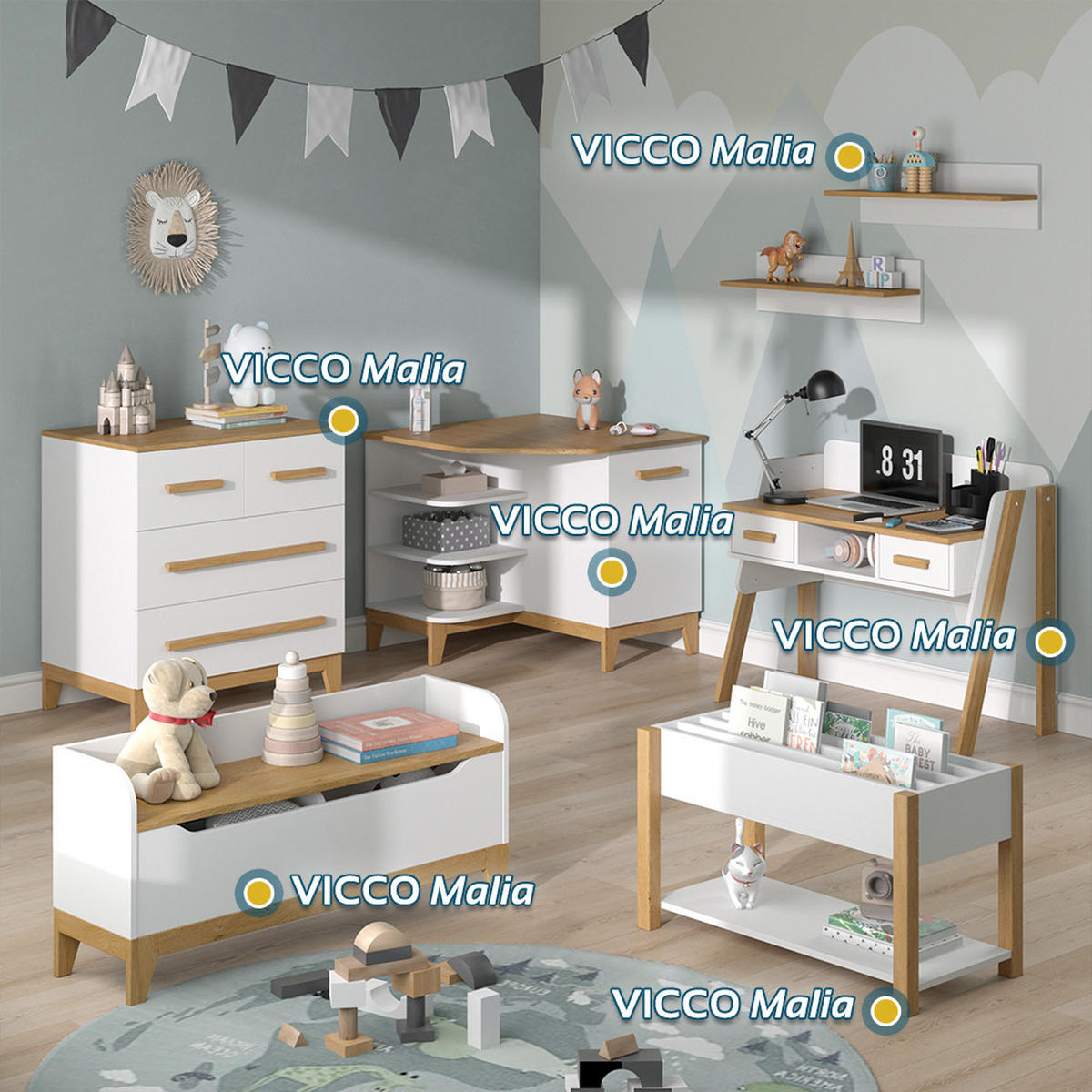 WICKELKOMMODE Malia Weiß/Eiche 85 x 85.2 cm mit Tür - Eichefarben/Weiß, Holzwerkstoff (85/85.2/85cm) - VitaliSpa