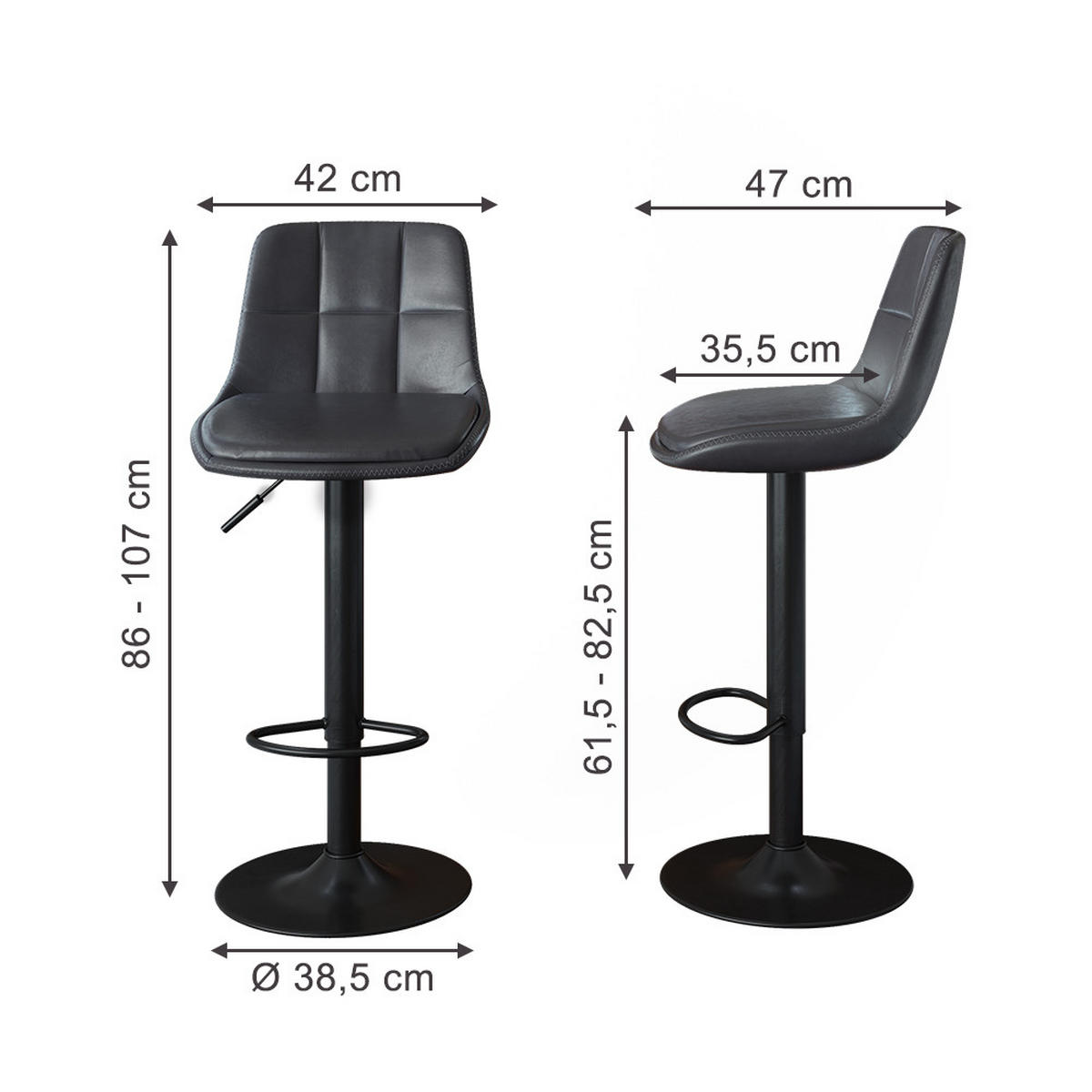 BARSKE STOLICE Sena, Siva /Crna, 38.5 x 86 cm - siva/crna, tekstil (42/86/47cm) - Vicco