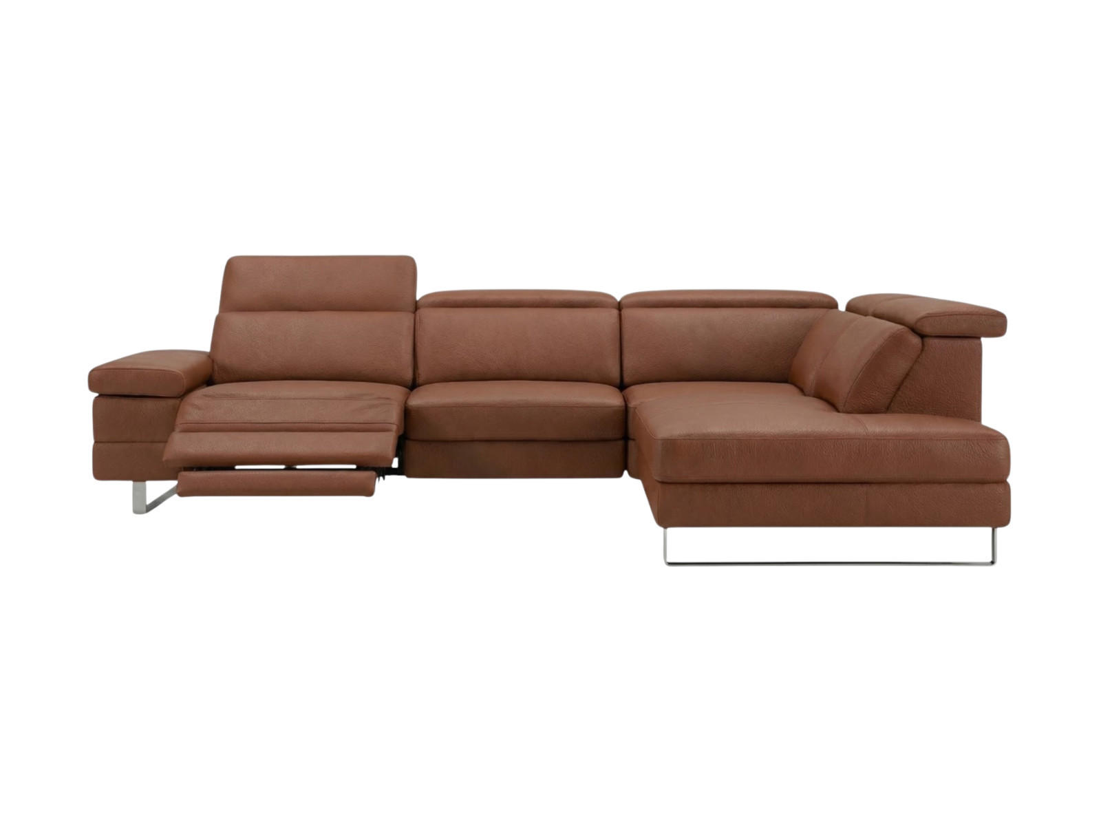 ECKSOFA Virage Echtleder mit 1 x Relaxfunktion Cognacbraun - Cognac, Leder/Metall (232/263cm)